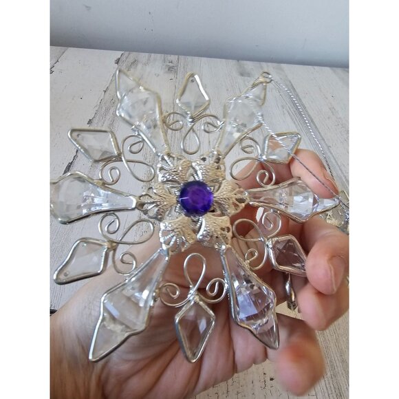 Crystal snowflake gem ornament Xmas tree vintage decor hanging - Picture 4 of 9